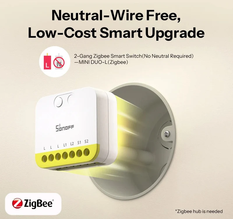 Sonoff módulo inteligente Zigbee 3.0 sem neutro de 2 canais - Sonoff MINI-ZB2G- L