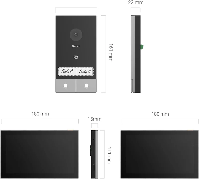 Ezviz Kit Video-porteiro Bi-familiar inteligente WiFi / 2 Fios c/ câmara 2K + Leitor RFID + 2x monitores 7- Ezviz HP7 2 Kit