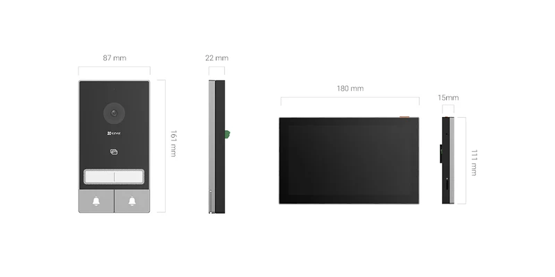 Ezviz Kit Video-porteiro Bi-familiar inteligente WiFi / 2 Fios c/ câmara 2K + Leitor RFID + 2x monitores 7- Ezviz HP7 2 Kit