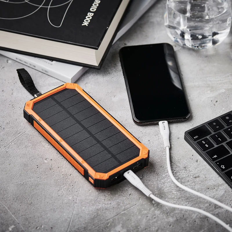 Lippa 10.000 mAh Solcelle Powerbank, 2 x USB-A Output
