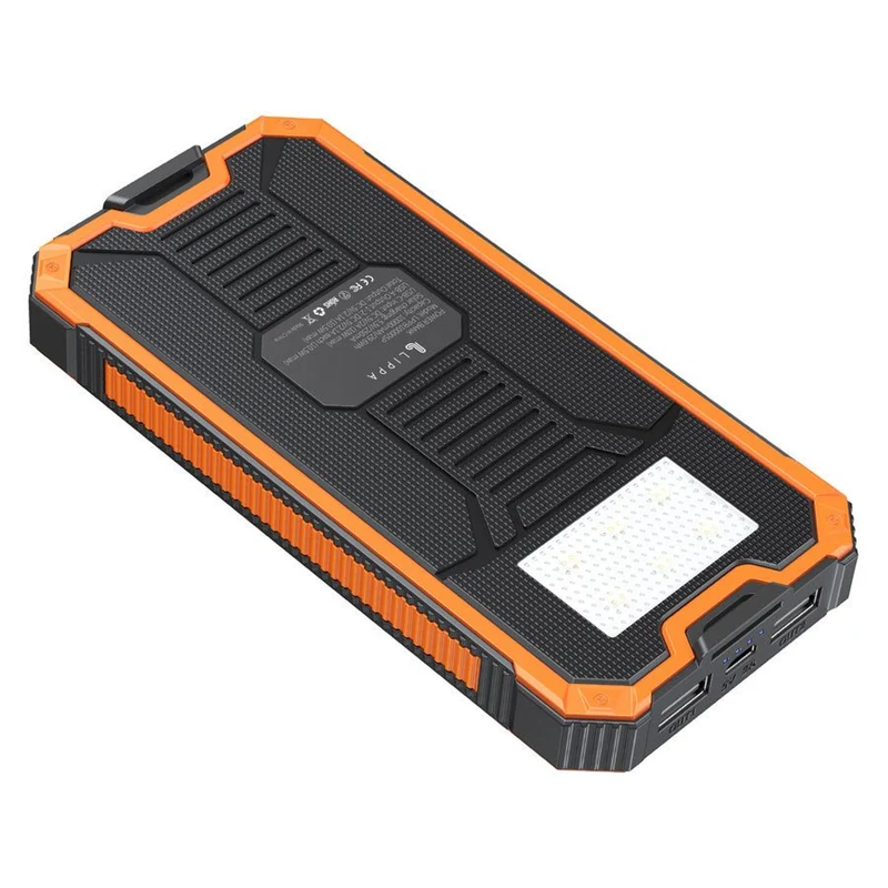 Lippa 10.000 mAh Solcelle Powerbank, 2 x USB-A Output