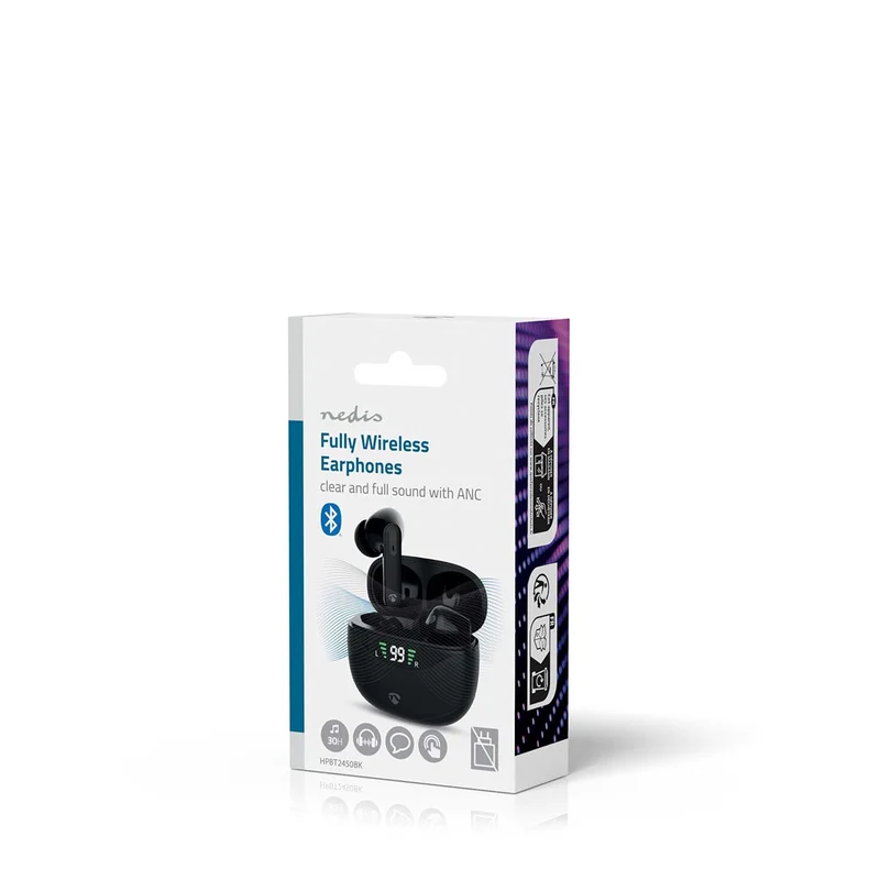 Volledig Draadloze Oordopjes ANC (Active Noise Cancelling) - Bluetooth® - Batterij 1 werkingstijd standaard verbruik: 1800 min