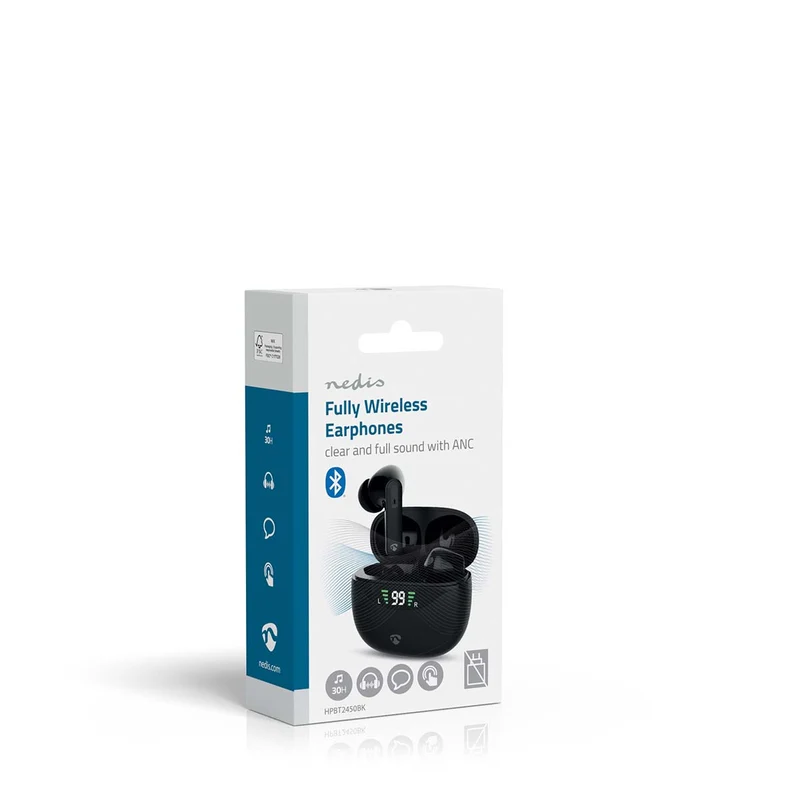 Volledig Draadloze Oordopjes ANC (Active Noise Cancelling) - Bluetooth® - Batterij 1 werkingstijd standaard verbruik: 1800 min