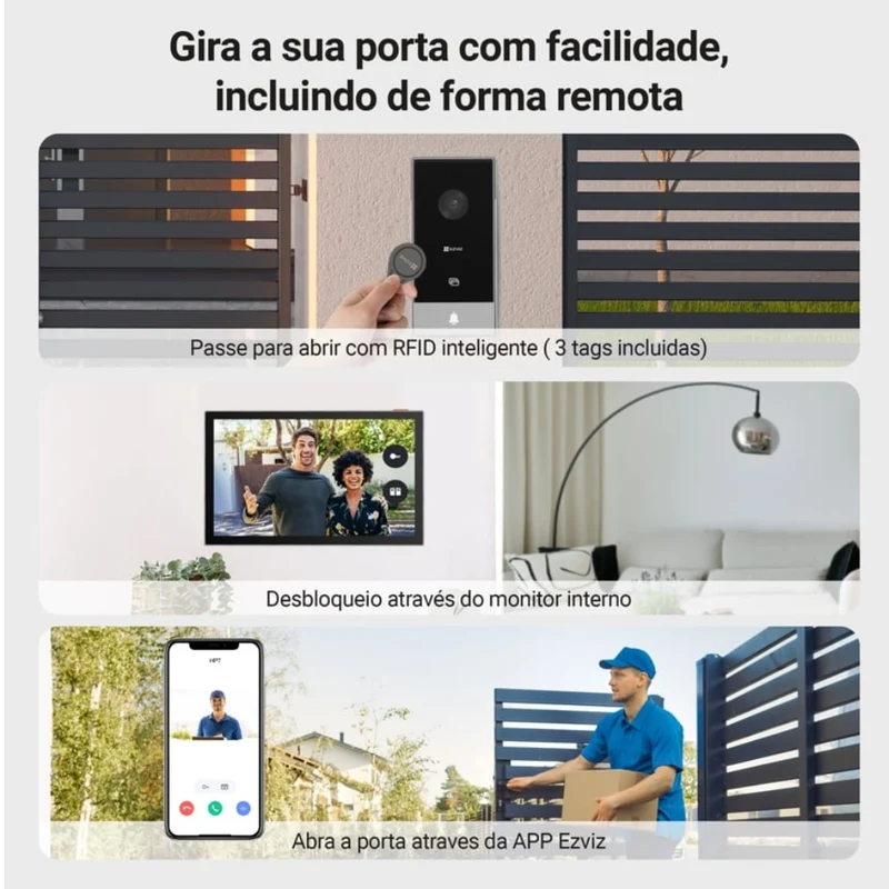 Ezviz Kit Video-porteiro inteligente WiFi / 2 Fios c/ câmara 2K + monitor 7'' + leitor RFID - Ezviz CS-HP7
