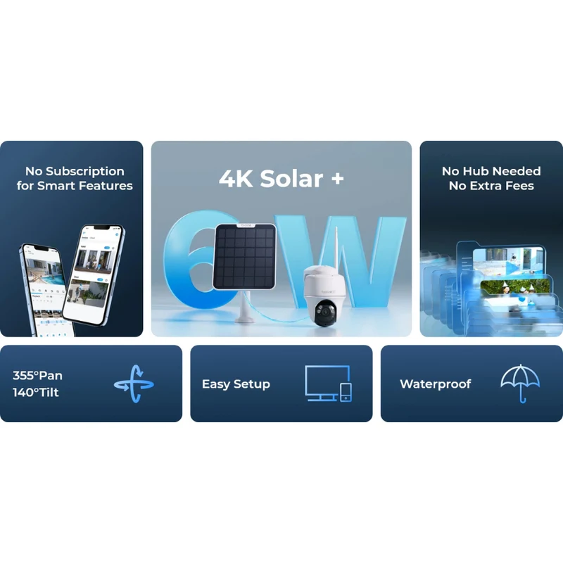 Reolink Camara Autónoma a Bateria c/ Painel Solar Wireless de 8MP e 4K com Focos de Luz - Reolink Argus PT Ultra