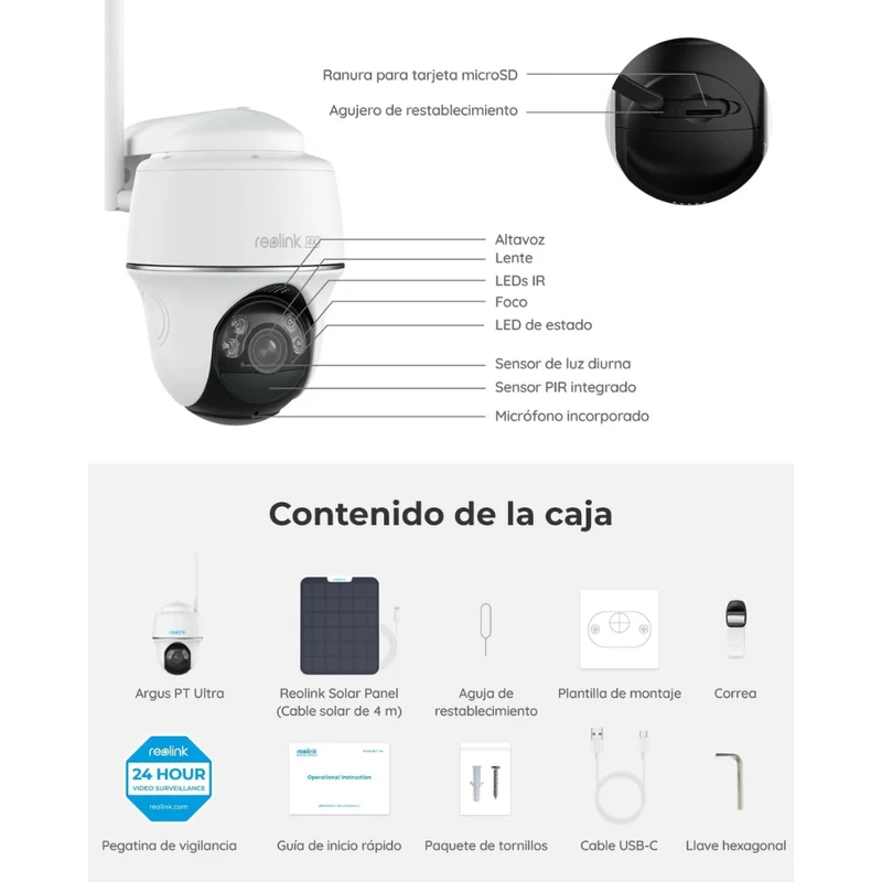 Reolink Camara Autónoma a Bateria c/ Painel Solar Wireless de 8MP e 4K com Focos de Luz - Reolink Argus PT Ultra