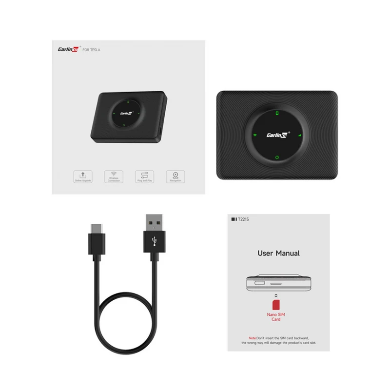 CarlinKit Compatível com Tesla Dongle Android Auto Carplay Sem fios Wifi Bluetooth Adaptador - CarlinKit CPC200T2C