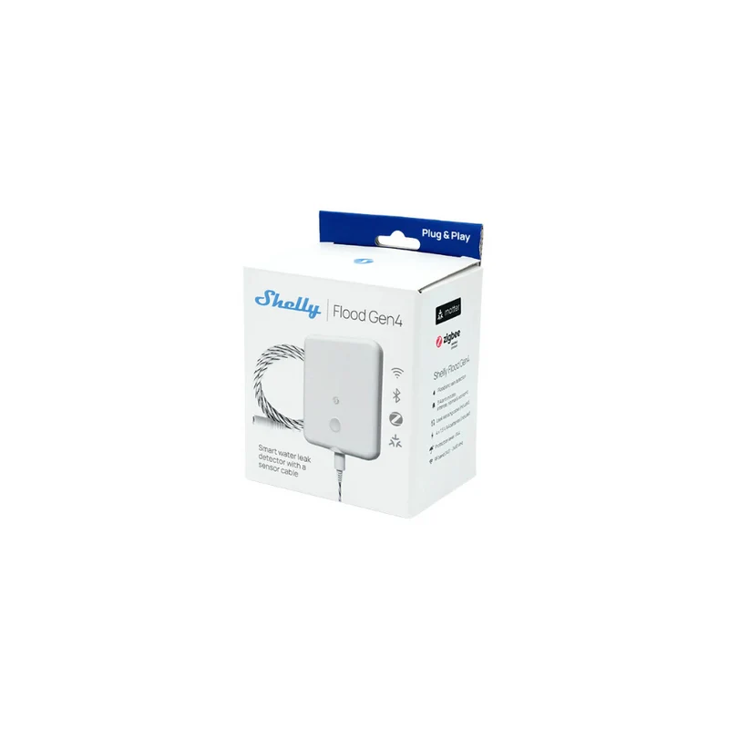 Shelly Sensor de fugas de água com WiFi / Zigbee / Matter e cabo de deteção -Shelly Flood Gen4
