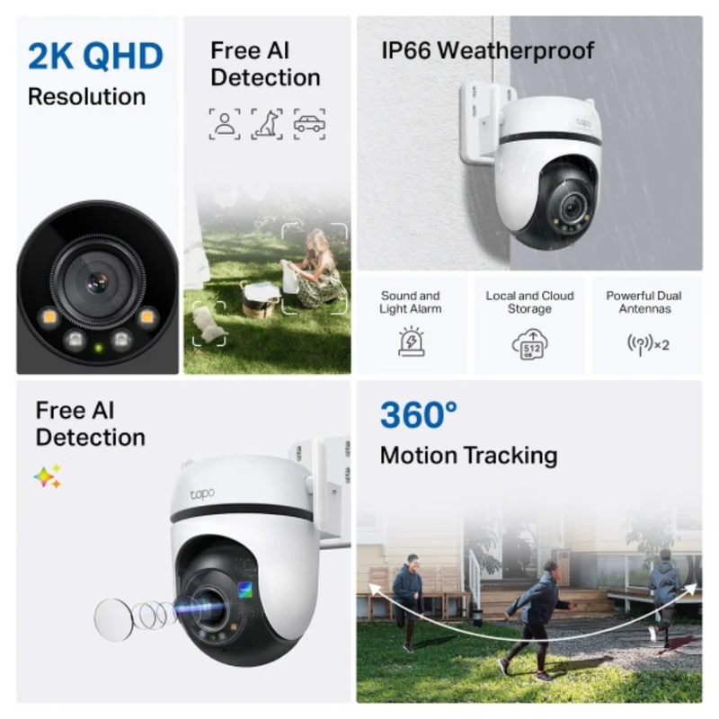 TP-Link - Câmera Exterior Inteligente IP66 WiFi Pan/Tilt 2K - TAPO C520WS