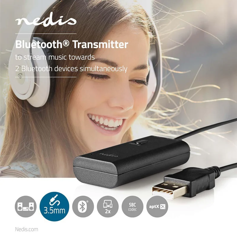 Bluetooth®-Zender Ingangen audio / video / data: 1x 3.5 mm - Maximaal 2 Apparaten - Zwart