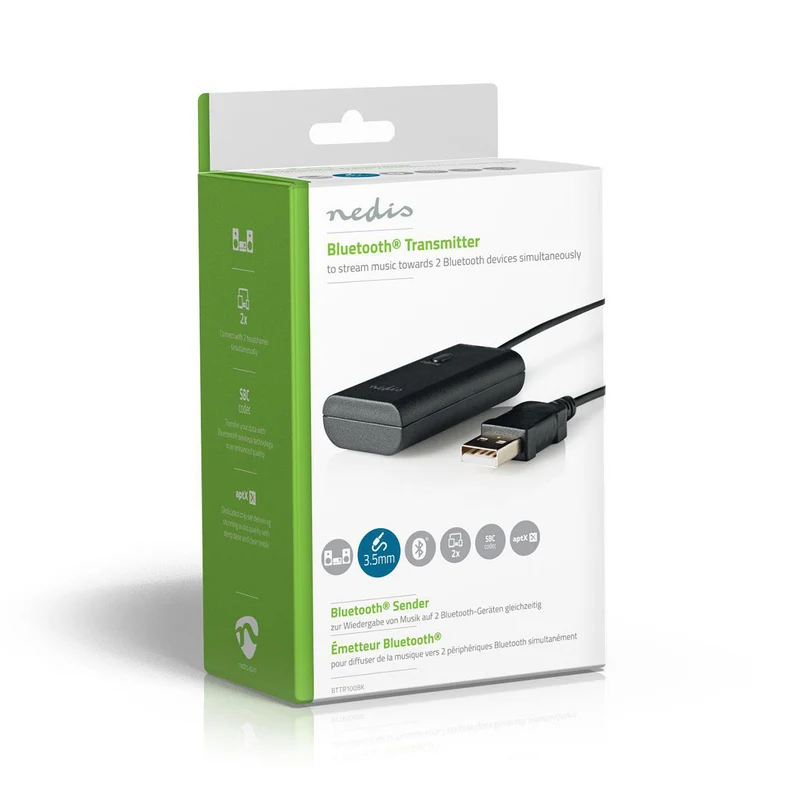 Bluetooth®-Zender Ingangen audio / video / data: 1x 3.5 mm - Maximaal 2 Apparaten - Zwart