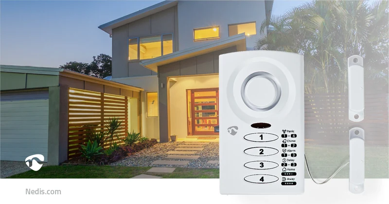 Deur- en raamalarm met sirene Magnetische sensor / Toetsenbord - Batterij Gevoed - 3x AAA/LR03