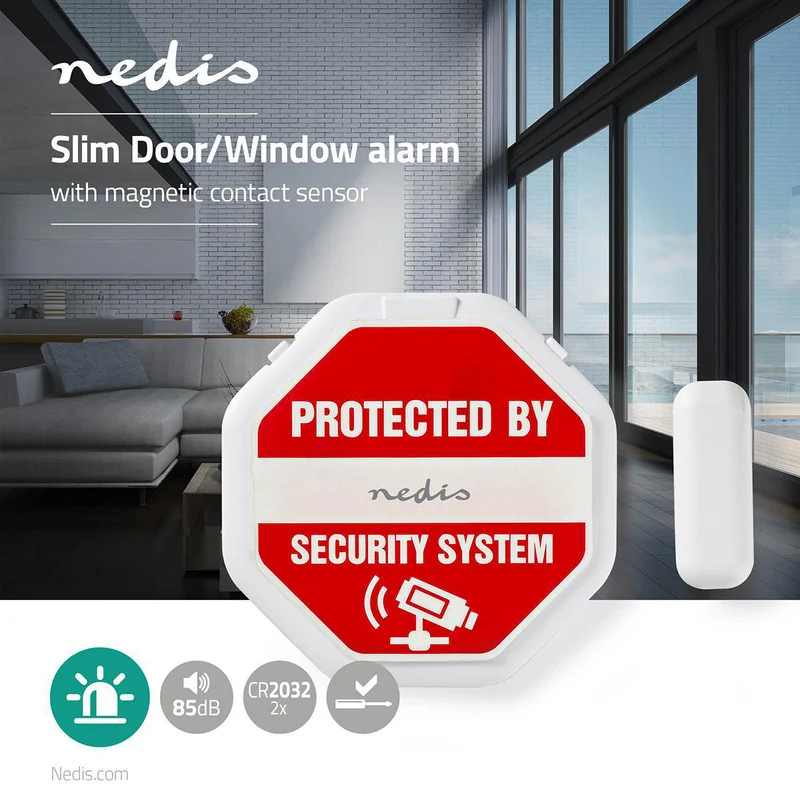 Deur- en raamalarm met sirene Magnetische sensor - Batterij Gevoed - 2x CR2032