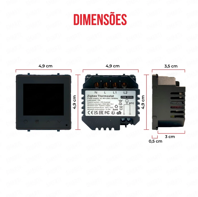 Smartify vPRO Módulo Termóstato piso Radiante Elétrico Inteligente Zigbee Preto - SYPMTTEZBPR