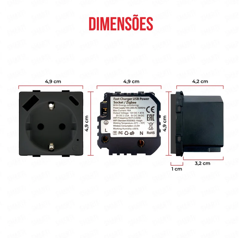 Smartify vPRO Módulo Tomada Inteligente Zigbee c/ USB-C + USB-A c/ Medidor de Energia Preto - SYPMTUEZBPR