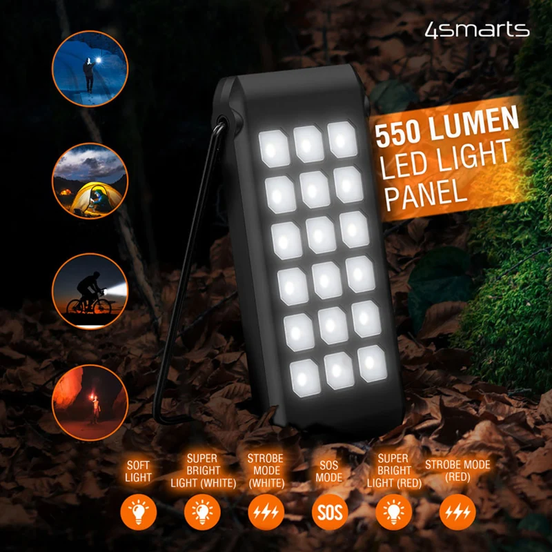 4Smarts TitanPack 10.000 mAh solcelle powerbank m. stand, 18W PD & QC 3.0, Sort