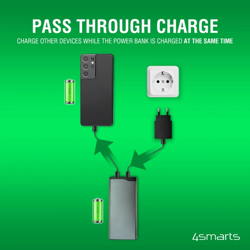 4Smarts VoltHub Pro 10.000 mAh powerbank, 22.5W USB-C PD og QC 3.0, Gunmetal