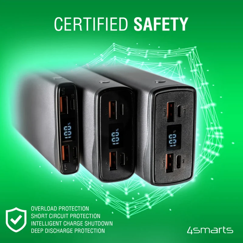 4Smarts VoltHub Pro 26.800 mAh powerbank, 22.5W USB-C PD og QC 3.0, Gunmetal
