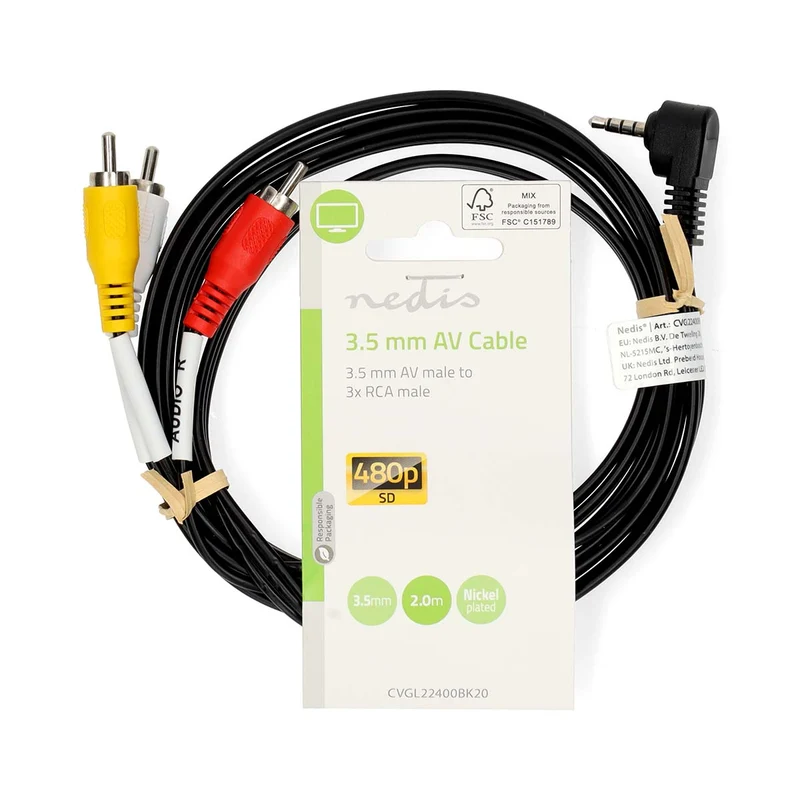 Audio-Videokabel 3,5 mm Male - 3x RCA Male - Vernikkeld