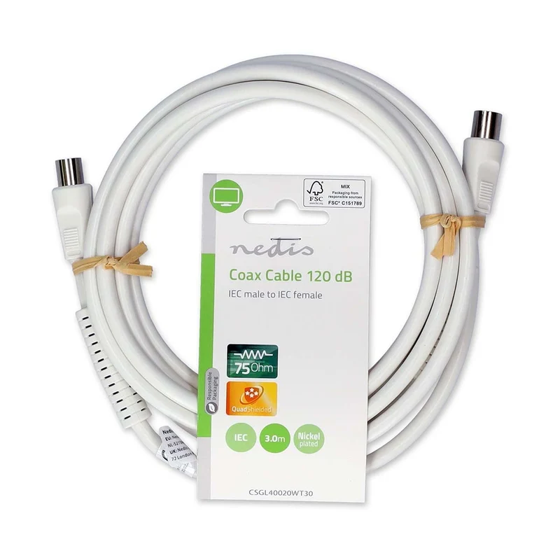 Coaxkabel IEC (Coax) Male - IEC (Coax) Female - Vernikkeld