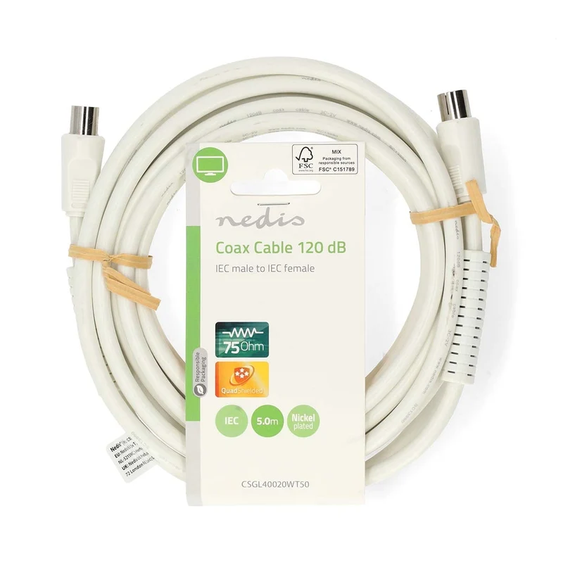 Coaxkabel IEC (Coax) Male - IEC (Coax) Female - Vernikkeld