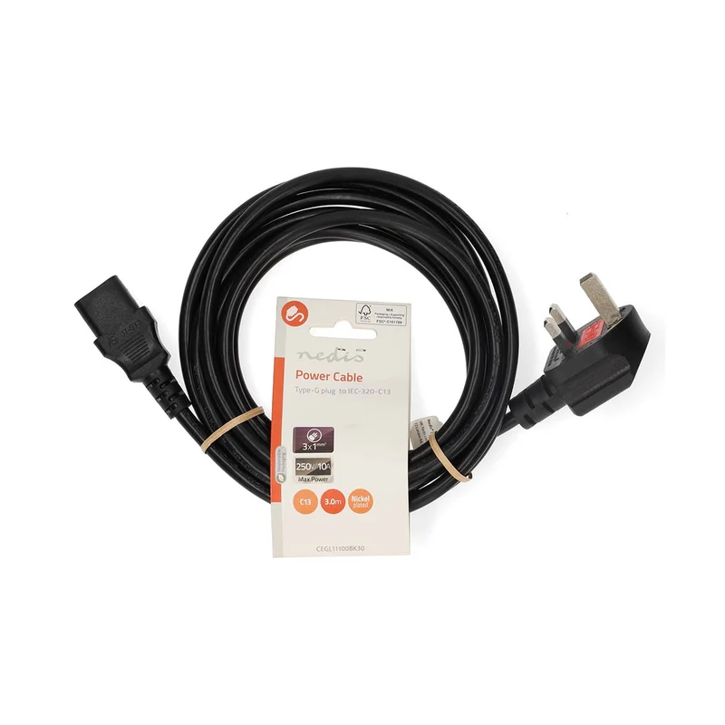 Stroomkabel UK Male - IEC-320-C13 - Gehoekt