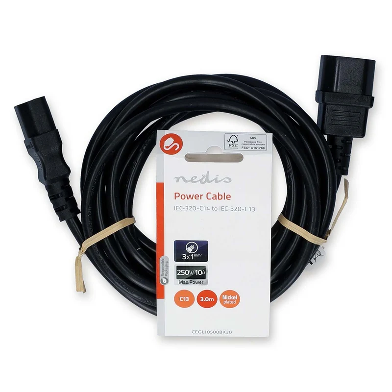 Stroomkabel IEC-320-C14 - IEC-320-C13 - Recht