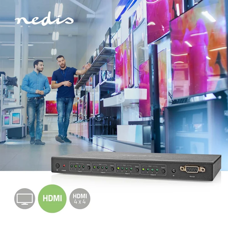 HDMI™ Matrix-Switch 4 x 4-Poorts poort(en) - DC Power / 1x RS232 / 4x HDMI™ Input - 4x HDMI™ Output