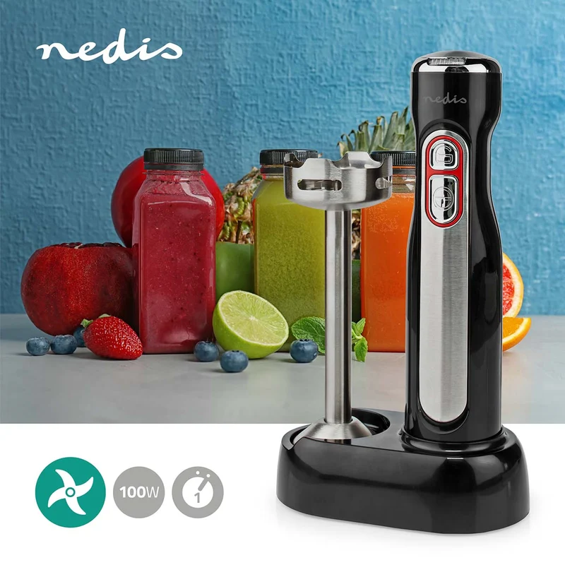 Staafmixer 100W - Snelheidsinstellingen: 1-Snelheid - Zilver / Zwart