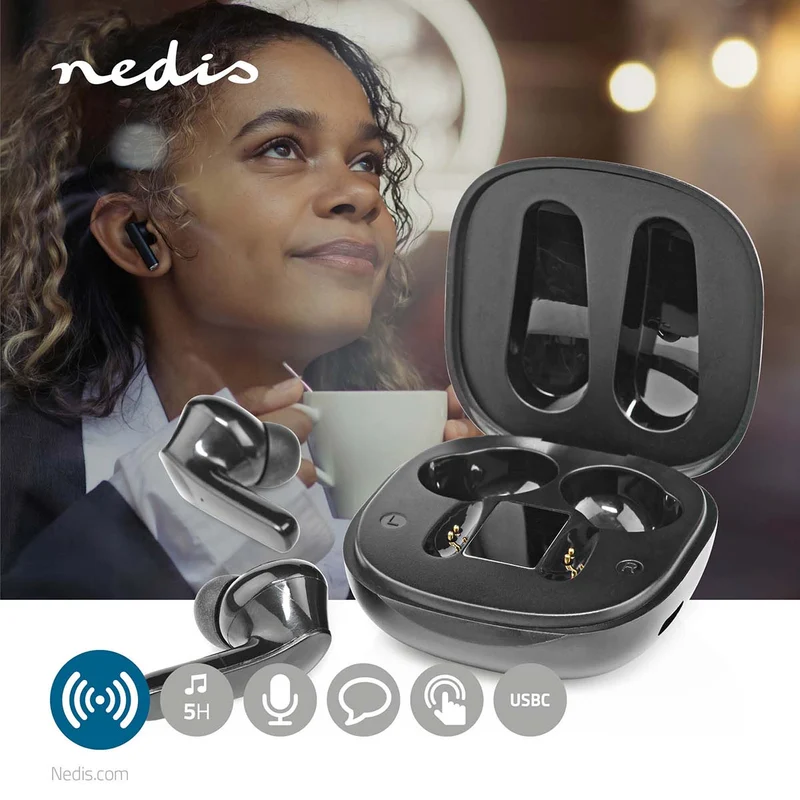 Volledig Draadloze Oordopjes ANC (Active Noise Cancelling) - Bluetooth® - Batterij 1 werkingstijd standaard verbruik: 300 min