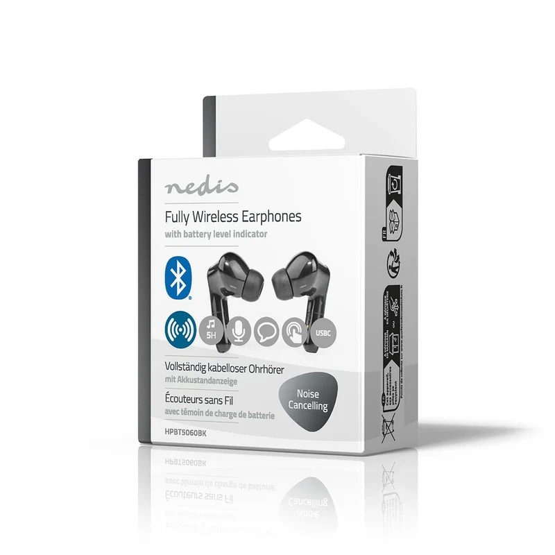 Volledig Draadloze Oordopjes ANC (Active Noise Cancelling) - Bluetooth® - Batterij 1 werkingstijd standaard verbruik: 300 min