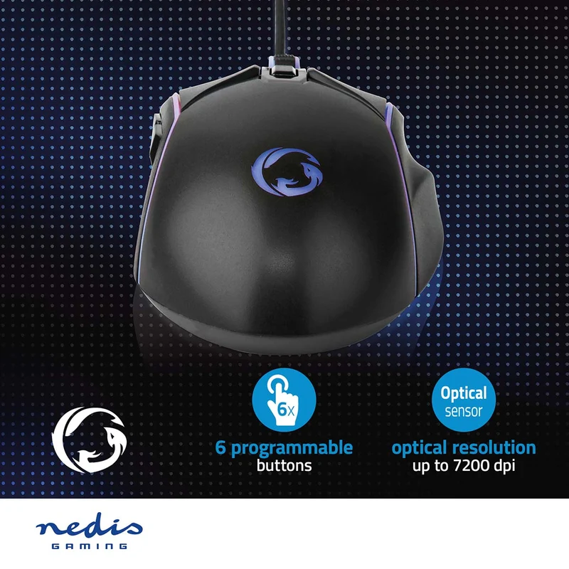 Gaming Muis Bedraad - 800 / 1200 / 2400 / 3200 / 4800 / 7200 dpi - Instelbare DPI