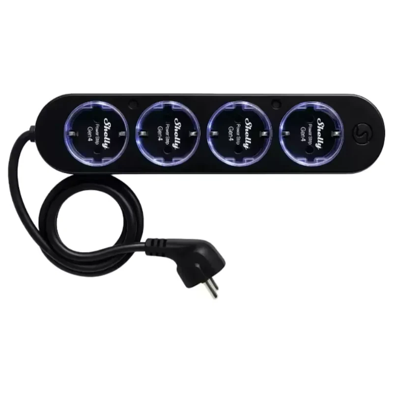 Shelly Extensão Inteligente Multiprotocolo com 4 Tomadas e Medição Individual 1,5m -Shelly Power Strip 4 Gen4 Black em Preto