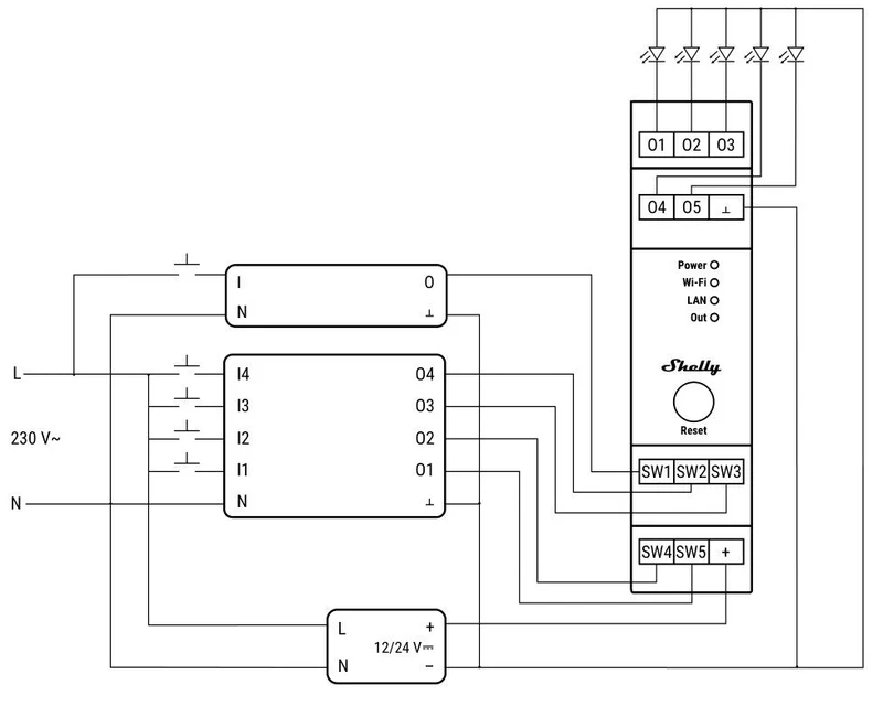 Shelly Módulo Desacoplador de 4 Canais - Shelly 4-Channel Decoupler 230V