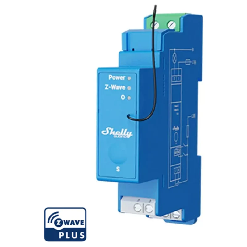 Shelly Módulo Z-Wave™ de 1 Canal com Contacto Seco p/ Calha DIN – 110-240 V AC / 16 A - Shelly Qubino Wave PRO 1
