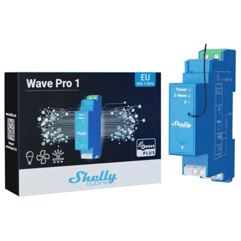Shelly Módulo Z-Wave™ de 1 Canal com Contacto Seco p/ Calha DIN – 110-240 V AC / 16 A - Shelly Qubino Wave PRO 1