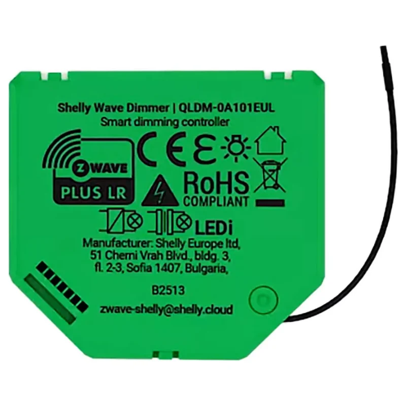 Shelly Dimmer Inteligente Z-Wave Plus LR 200W p/ Iluminação - Shelly Wave Dimmer LR