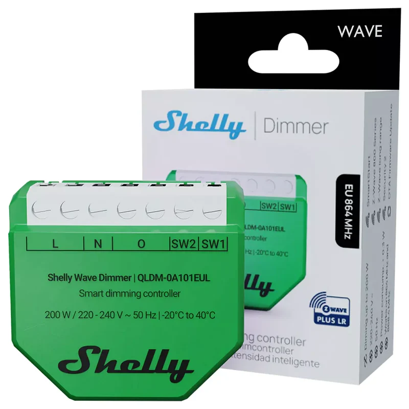 Shelly Dimmer Inteligente Z-Wave Plus LR 200W p/ Iluminação - Shelly Wave Dimmer LR