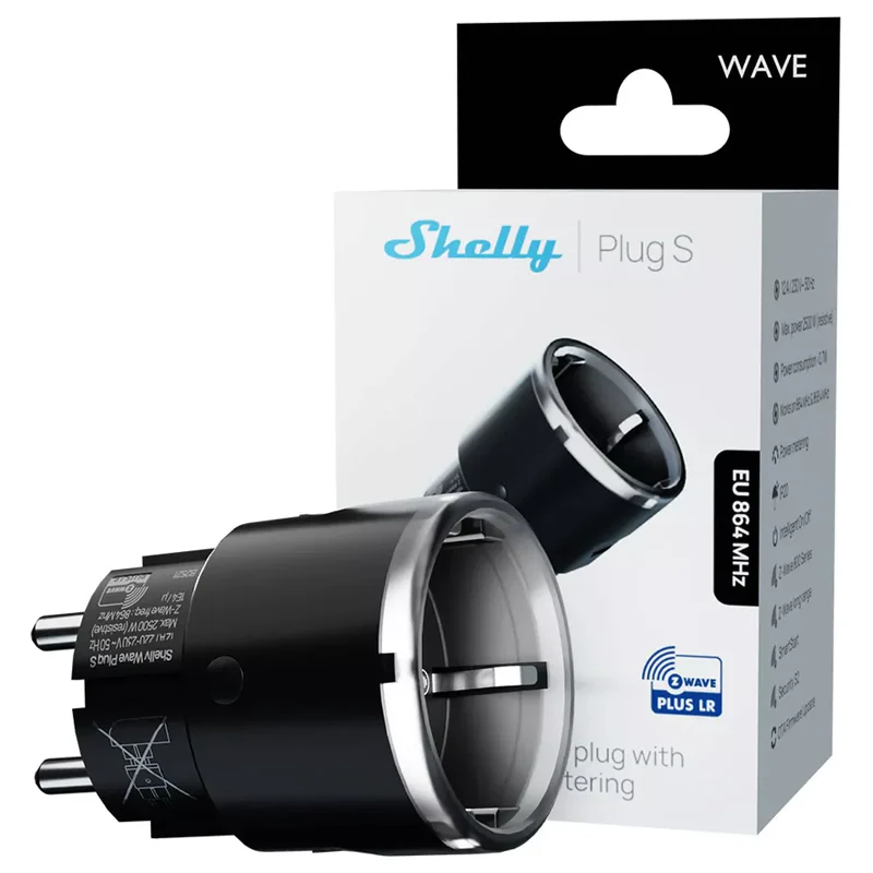 Shelly Tomada Inteligente Z-Wave Mesh/Long Range com Medidor de Consumo 230V / 12A - Shelly Wave Plug S LR em Preto