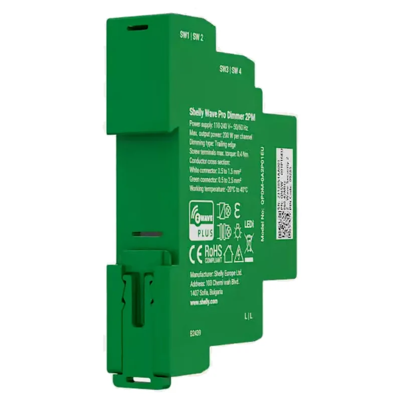 Shelly Dimmer Inteligente Z-Wave 2 canais 2×200W p/ calha DIN - Shelly Wave Pro Dimmer 2PM