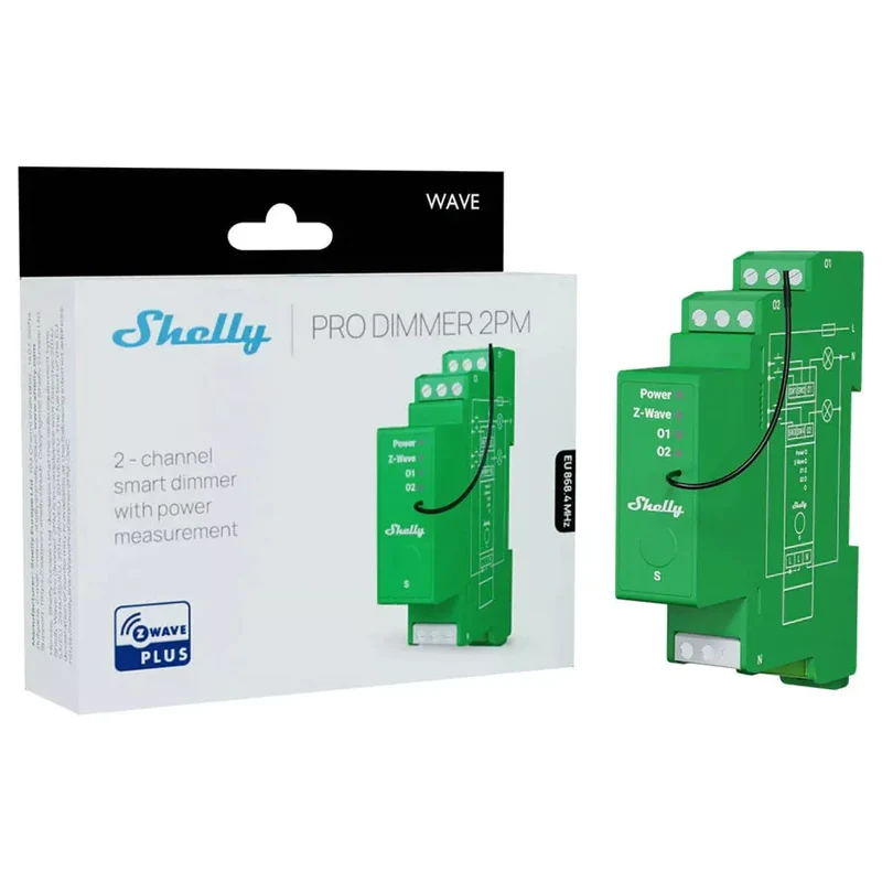 Shelly Dimmer Inteligente Z-Wave 2 canais 2×200W p/ calha DIN - Shelly Wave Pro Dimmer 2PM