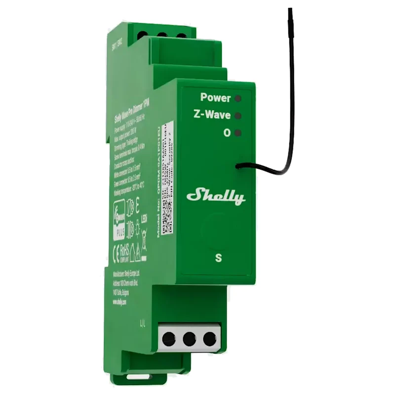 Shelly Dimmer Inteligente Z-Wave para Calha DIN, 1 Canal 200W com Medição - Shelly Wave Pro Dimmer 1PM