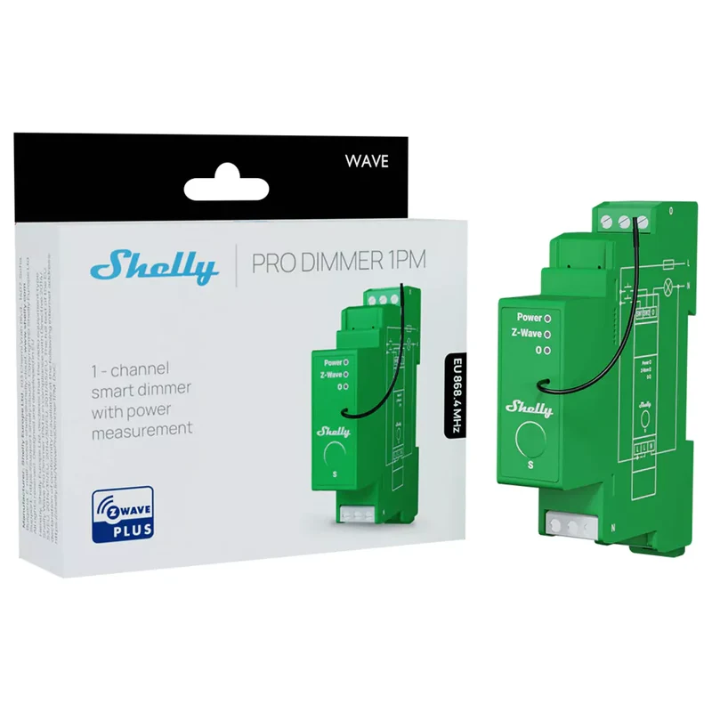 Shelly Dimmer Inteligente Z-Wave para Calha DIN, 1 Canal 200W com Medição - Shelly Wave Pro Dimmer 1PM