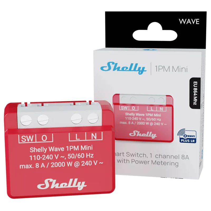 Shelly Mini interruptor Z-Wave 8A c/ medição - Shelly Wave 1PM Mini LR