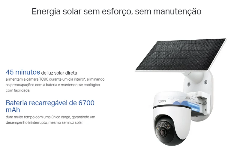TP-Link Câmara de Vigilância Pan/Tilt 2K 3MP com Bateria e Painel Solar - TP-Link Tapo TC90 KIT