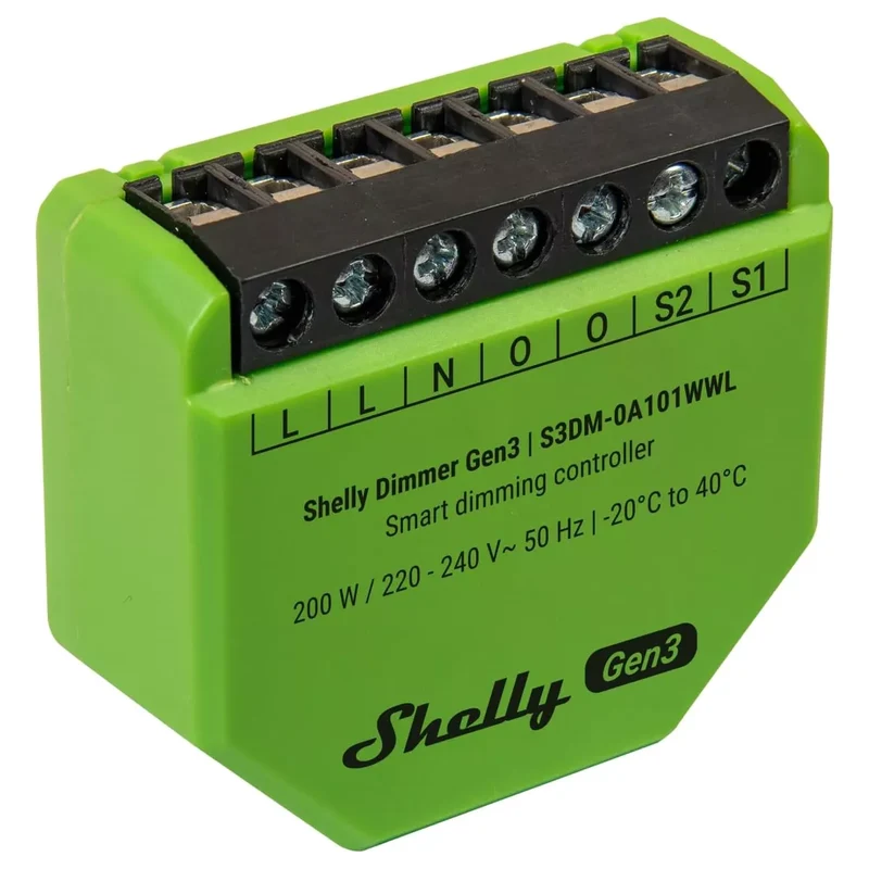 Shelly Dimmer Inteligente WiFi p/ Iluminação (Instalação sem Neutro com Shelly bypass) - Shelly Dimmer Gen3
