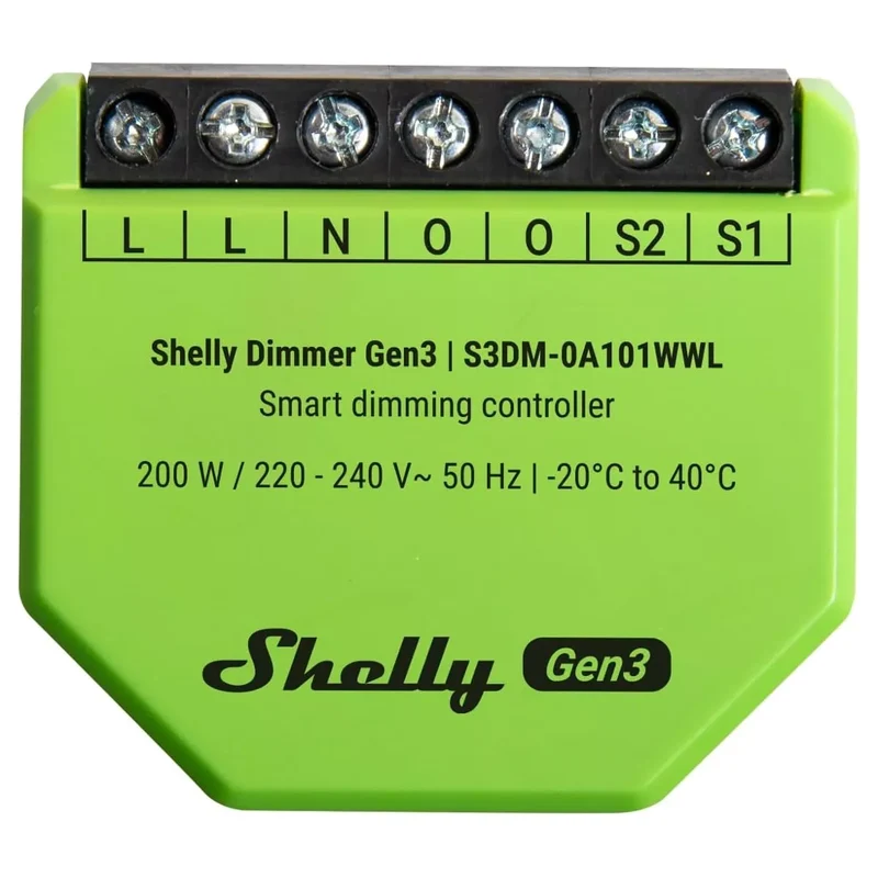 Shelly Dimmer Inteligente WiFi p/ Iluminação (Instalação sem Neutro com Shelly bypass) - Shelly Dimmer Gen3