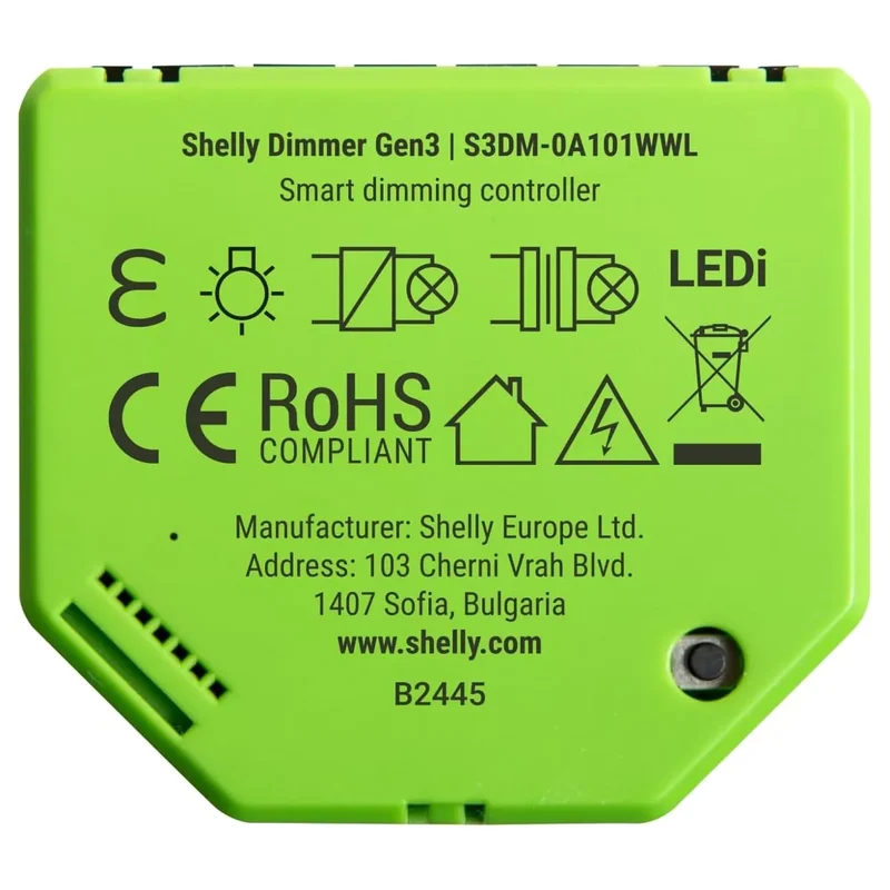 Shelly Dimmer Inteligente WiFi p/ Iluminação (Instalação sem Neutro com Shelly bypass) - Shelly Dimmer Gen3