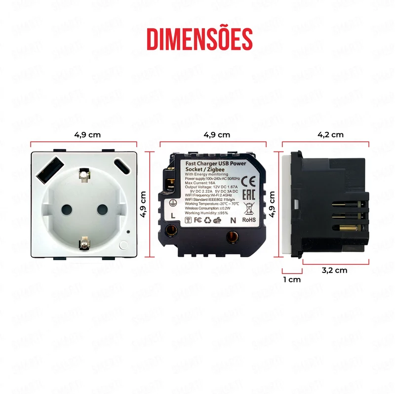 Smartify vPRO Módulo Tomada Inteligente Zigbee c/ USB-C + USB-A c/ Medidor de Energia Branco - SYPMTUEZBBR