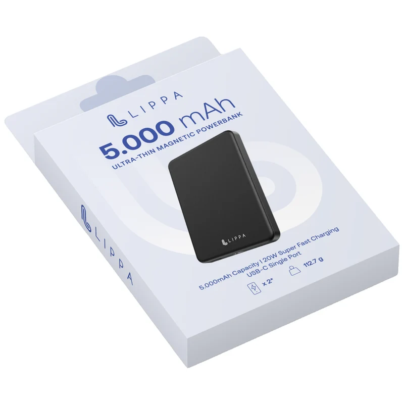 Lippa 5.000 mAh MagSafe Powerbank 20W, Sort